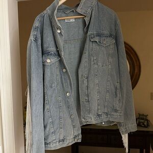 Oversized Denim Jacket - Festival Jacket with Fringe Trimming